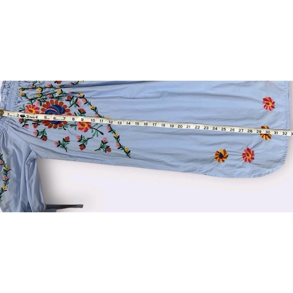 Vadim Womans‎ L Blue Floral Embroidered Off The Shoulder Dress Romantic Summer - Picture 4 of 10